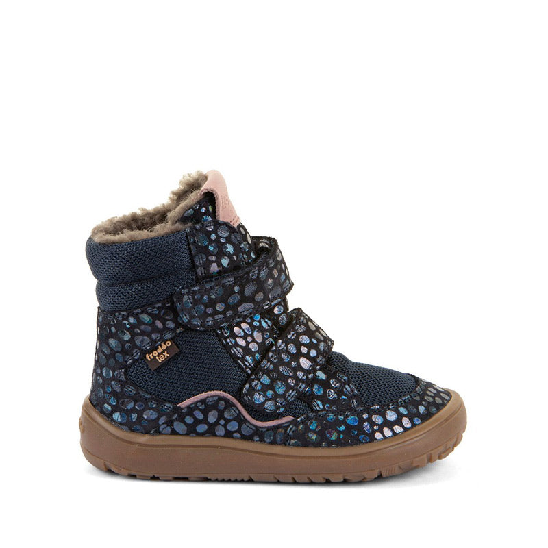 Froddo Kids Barefoot Tex Winter Waterproof Boot - Blue, outer side view.