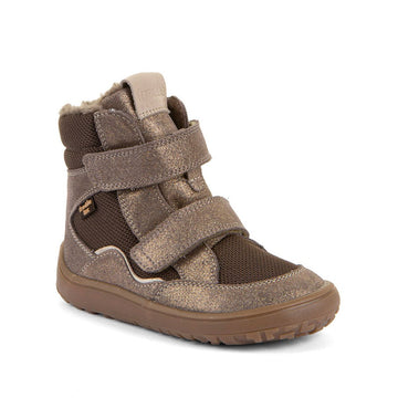 Froddo Kids Barefoot Tex Winter Waterproof Boot - Bronze, angled view showing outer side and front.