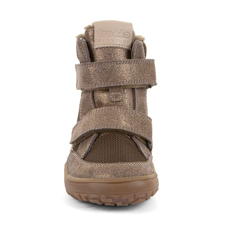 Froddo Kids Barefoot Tex Winter Waterproof Boot - Bronze, front view.