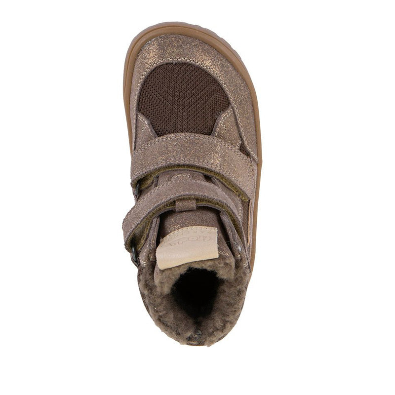Froddo Kids Barefoot Tex Winter Waterproof Boot - Bronze, top view.