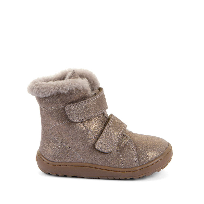 Froddo Kids Barefoot Winter Furry Boot - Bronze, outer side view.