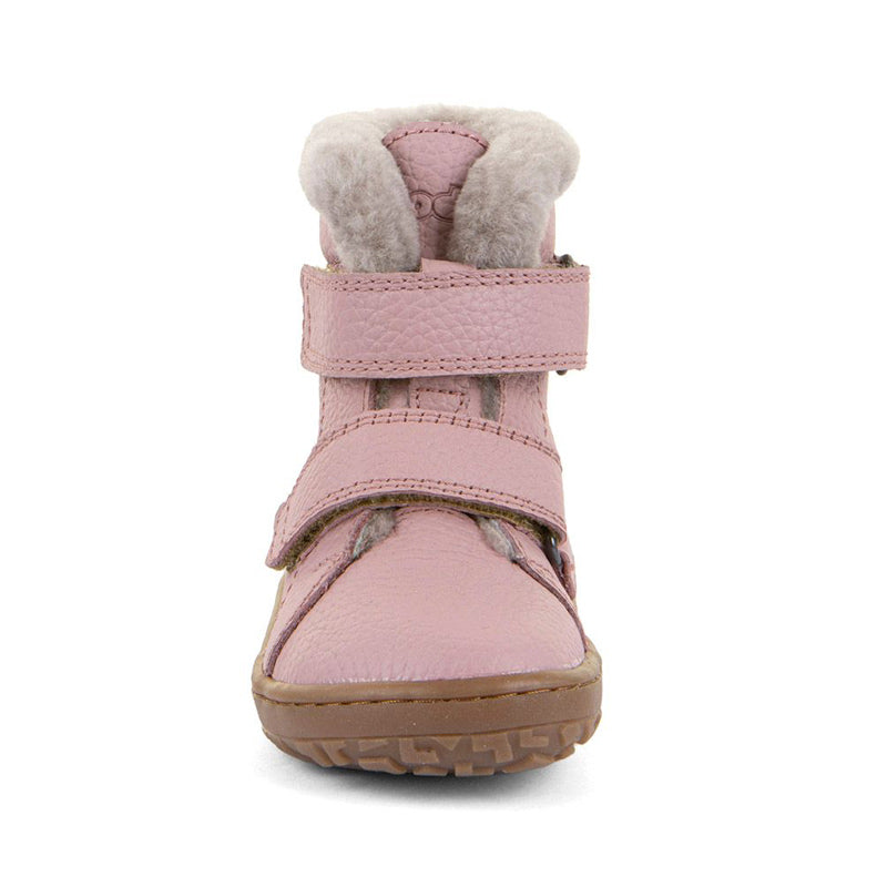 Froddo Kids Barefoot Winter Furry Boot - Pink, front view.