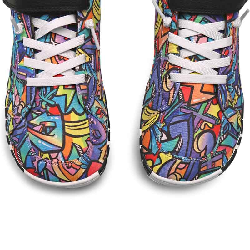 Pair of PaperKrane Kids Boots - Graffiti, top view showing toe box.