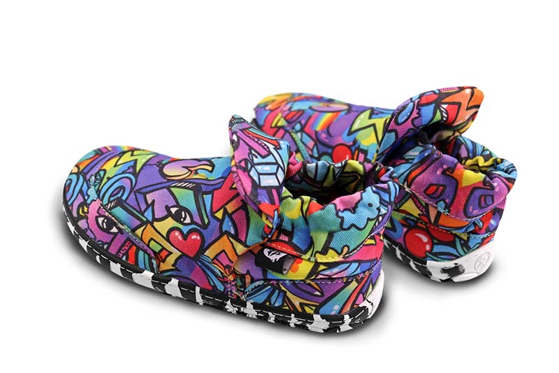 Pair of PaperKrane Kids Shoes - Graffiti, angled view showing top, outer side and rear.
