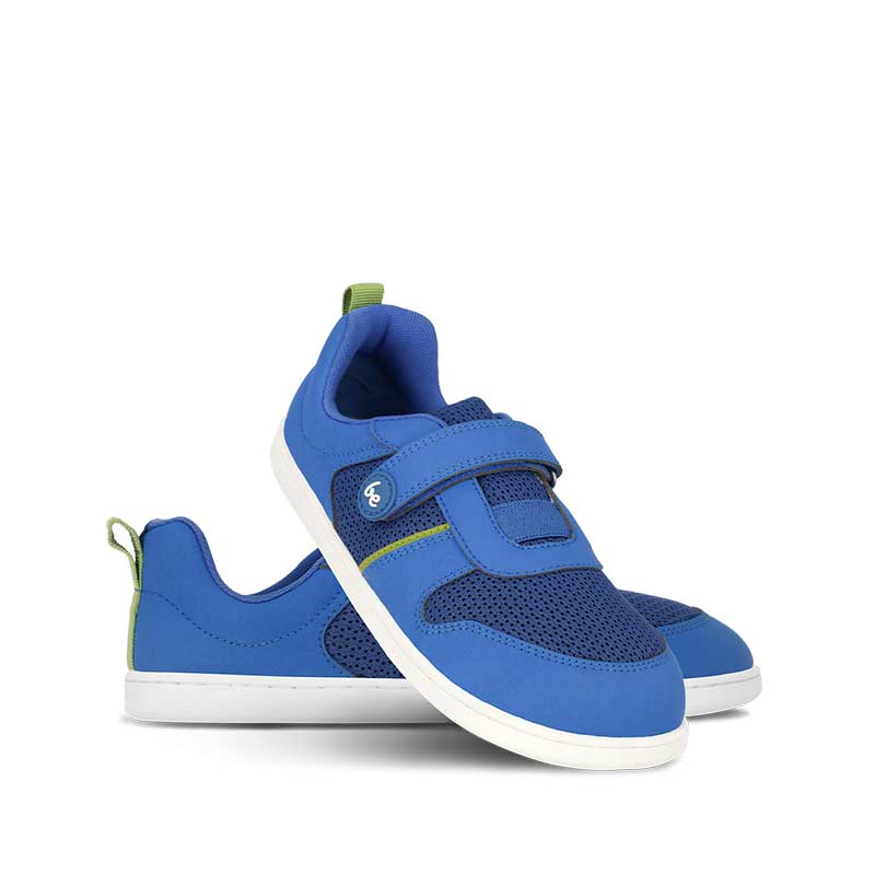 Pair of Be Lenka Kids Trainers Glade - Blue and Green, one angled and leaning showing the outer side, the other partially showing the inner side