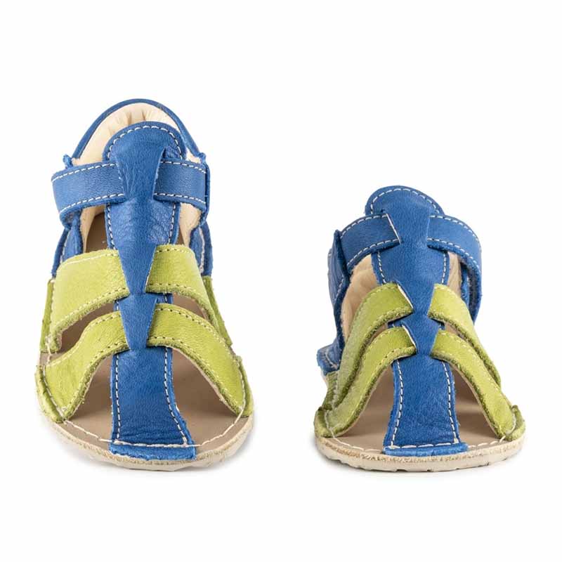 Zeazoo Kids Sandals Goby Vegetable Tanned Leather - Blue and Lime