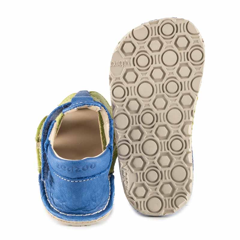 Zeazoo Kids Sandals Goby Vegetable Tanned Leather - Blue and Lime