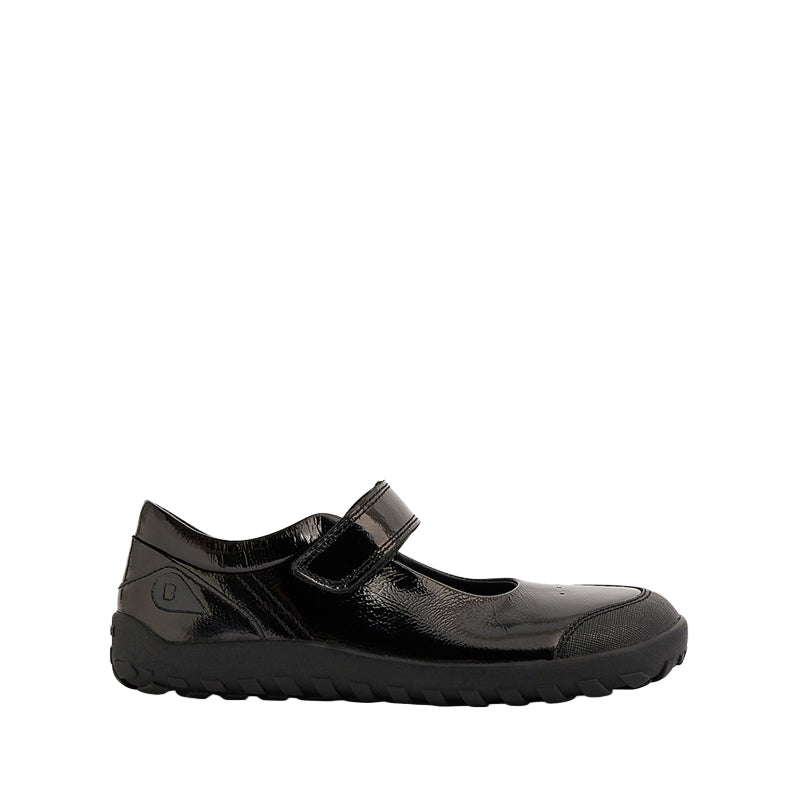 Bobux Alpha Hula Patent School Shoe - Black, outer side view.