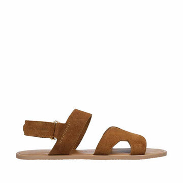 Groundies Adults Juno Sandal - Caramel, outer side view.