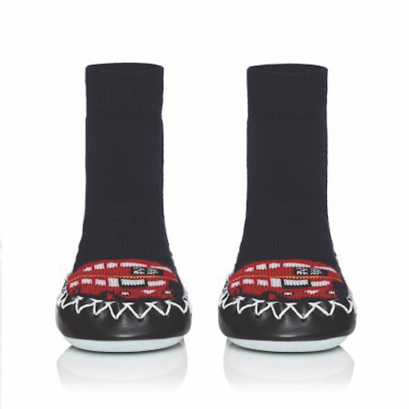 Moccis Moccasins - London Calling, front view.