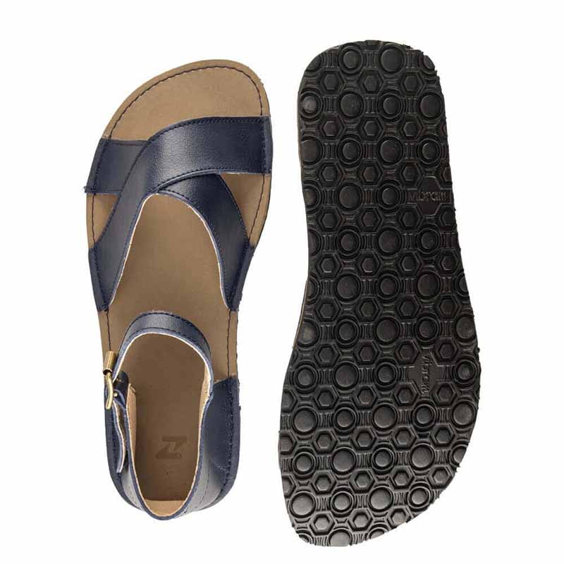 Pair of Zeazoo Women's Vegan Sandals Symphony - Blue, one showing the top view and the other showing the sole view.