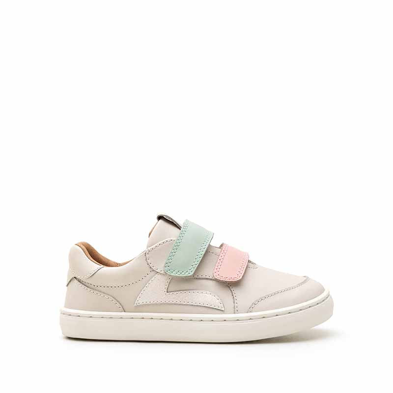 Tip Toey Joey Kids Trainer Landy - Mint and Pink, outer side view.