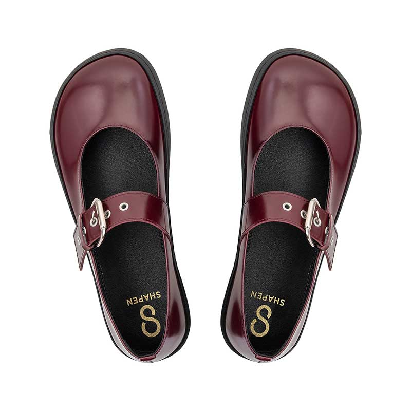 Pair of Shapen Women's Mary Jane Coco Ballerina Shoes - Bordeaux, top view.