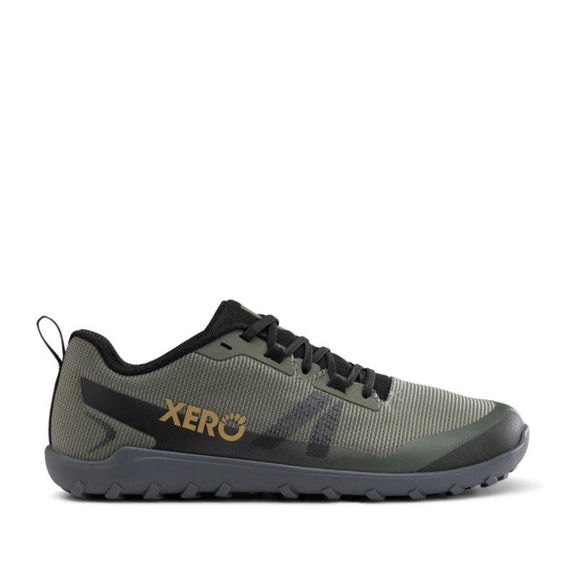 Xero Men's Trail Shoe Mesa Summit - Army Green, outer side view.