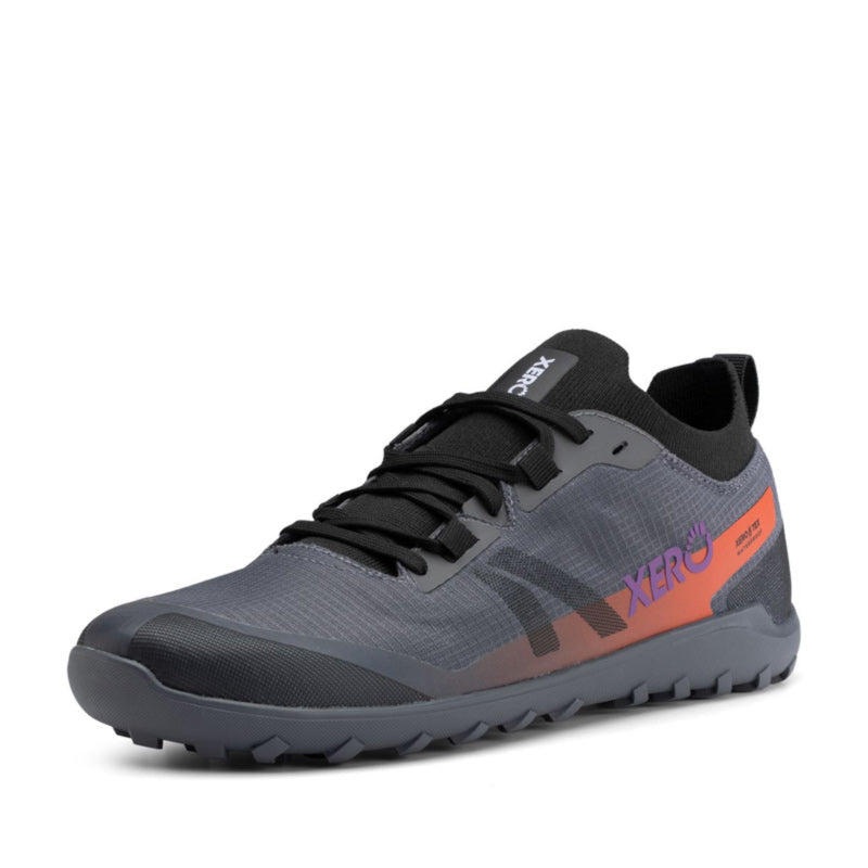 Xero Women's Waterproof Trail Shoe Mesa Summit - Asphalt, angled view showing outer side and front.