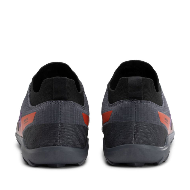 Pair of Xero Women's Waterproof Trail Shoes Mesa Summit - Asphalt, rear view.