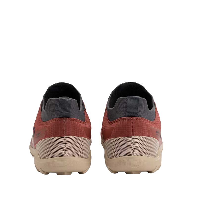 Pair of Xero Women's Waterproof Trail Shoes Mesa Summit - Burnt Brick, rear view.