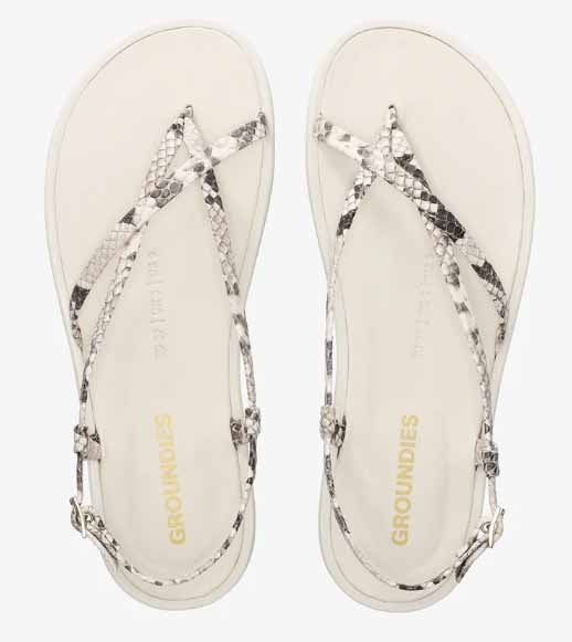 Pair of Groundies Adults Maya Sandals - Snake, top view.