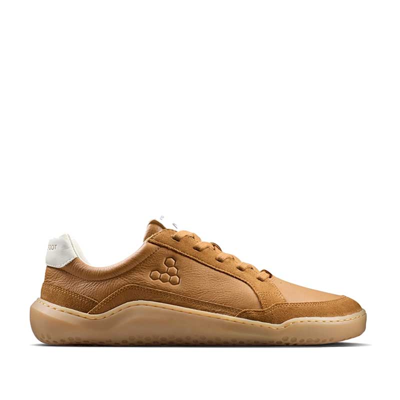 Vivobarefoot Men's Gobi II Leather Trainer - Tan, outer side view.