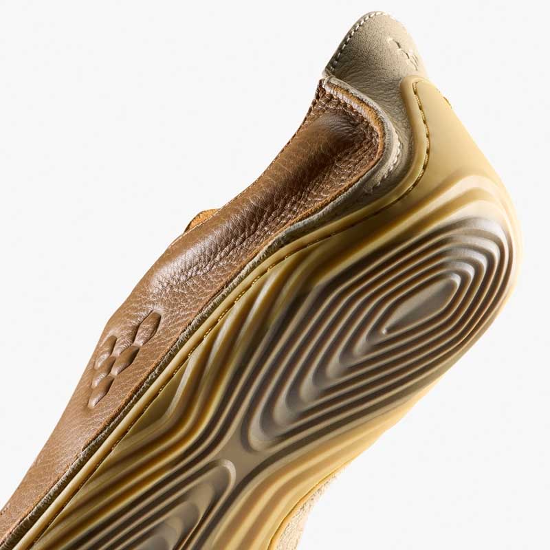 Vivobarefoot Men's Sensus II Grounding Lace Up Shoe - Tan, angled view showing the sole.