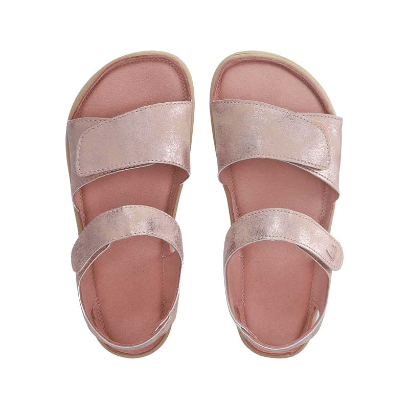 Pair of Be Lenka Kids Sandals Miami - Coral Sparkle, top view showing toe box