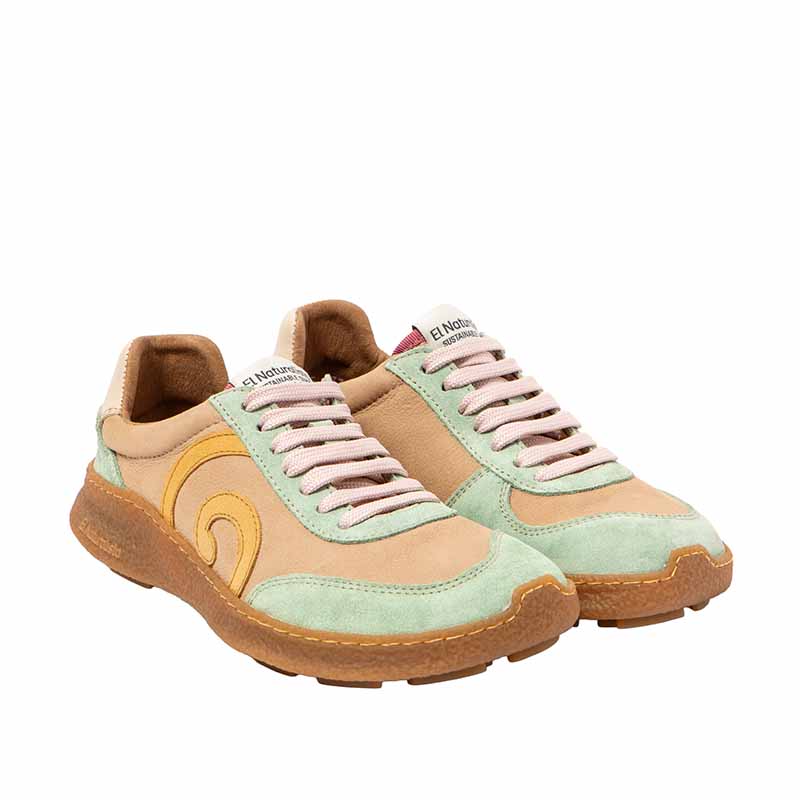 Pair of El Naturalista Barefoot Oroel Shoes - Cream, angled view showing outer side and front.