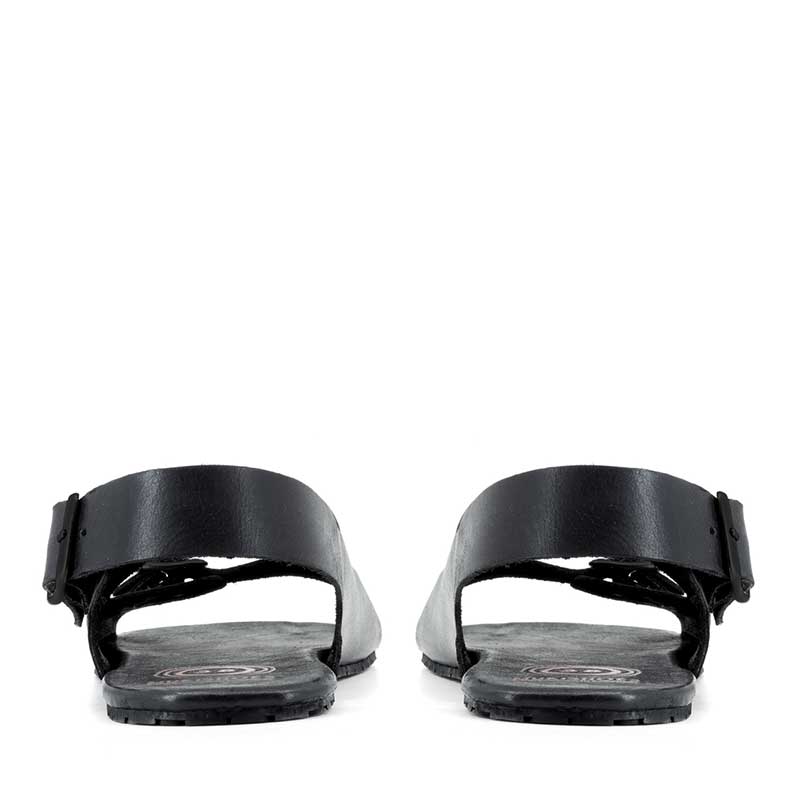 Pair of Mukishoes Sandals Nazare - Black, rear view.