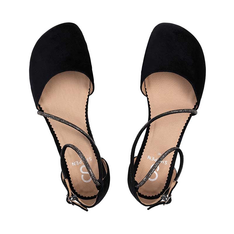 Pair of Shapen Women's Orchid Glamour Sandals - Black Velvet, top view.