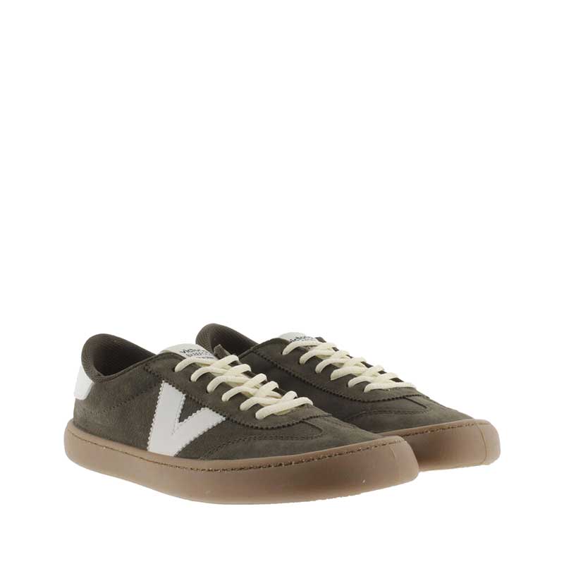 Pair of Victoria Adults Trainers Olmo - Khaki, angled view showing outer side and front.