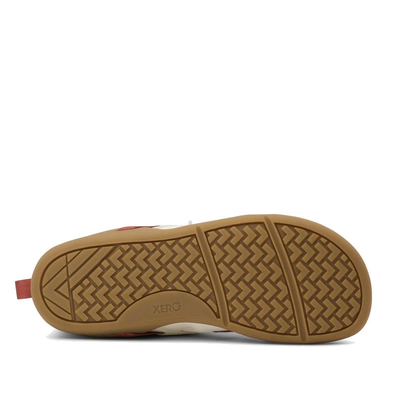 Xero Women's Athletic Shoe Prio Coast - Egret/Burnt Brick, sole view.