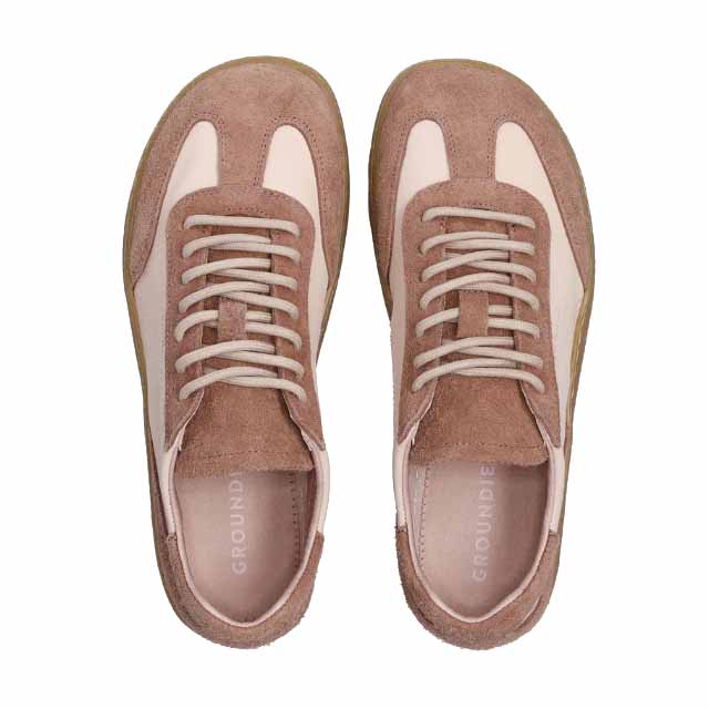 Pair of Groundies Adults Panama Soft Trainers - Rose, top view.