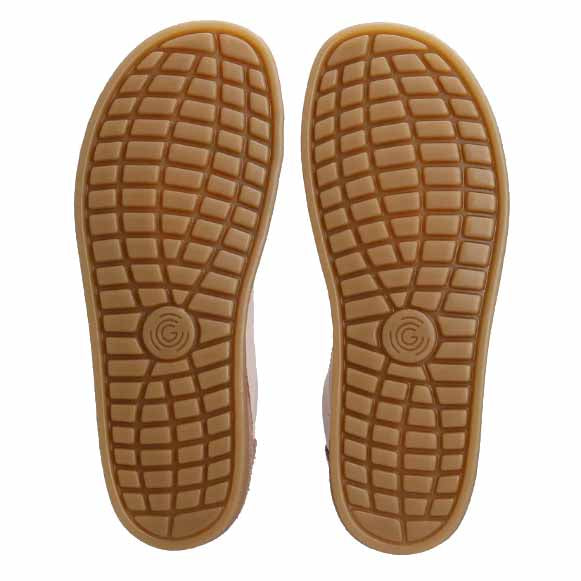 Pair of Groundies Adults Panama Soft Trainers - Caramel, sole view.
