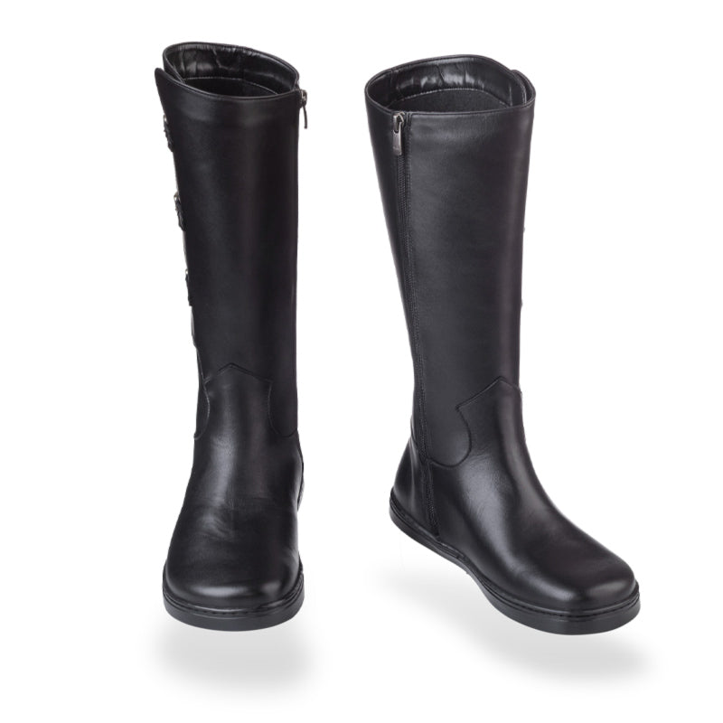 Pair of Peerko Women's Boots Joana - Black, one showing the front view and the other slightly angled showing the inner side and front view.