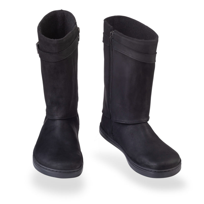 Pair of Peerko Women's Boots Eve - Noir, one showing the front view and the other angled showing the inner side and front view.