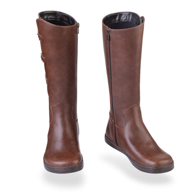 Pair of Peerko Women's Boots Joana - Brown, one showing the front view and the other angled showing the inner side and front viw.