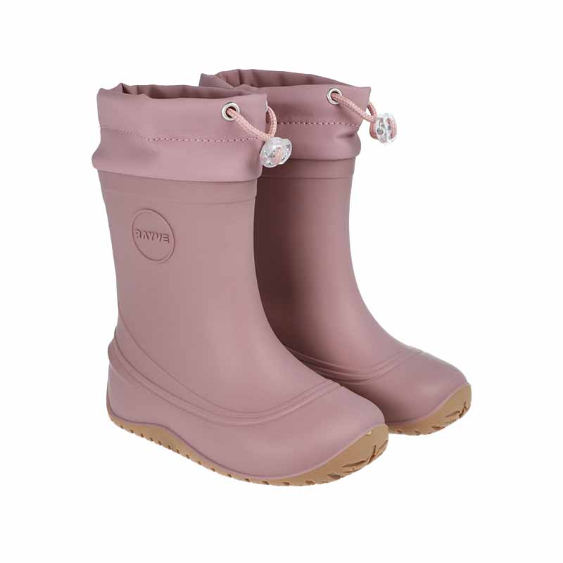 Pair of Rayve Kids Wellingtons Monsoon Cover - Pink, angled view showing outer side and front.