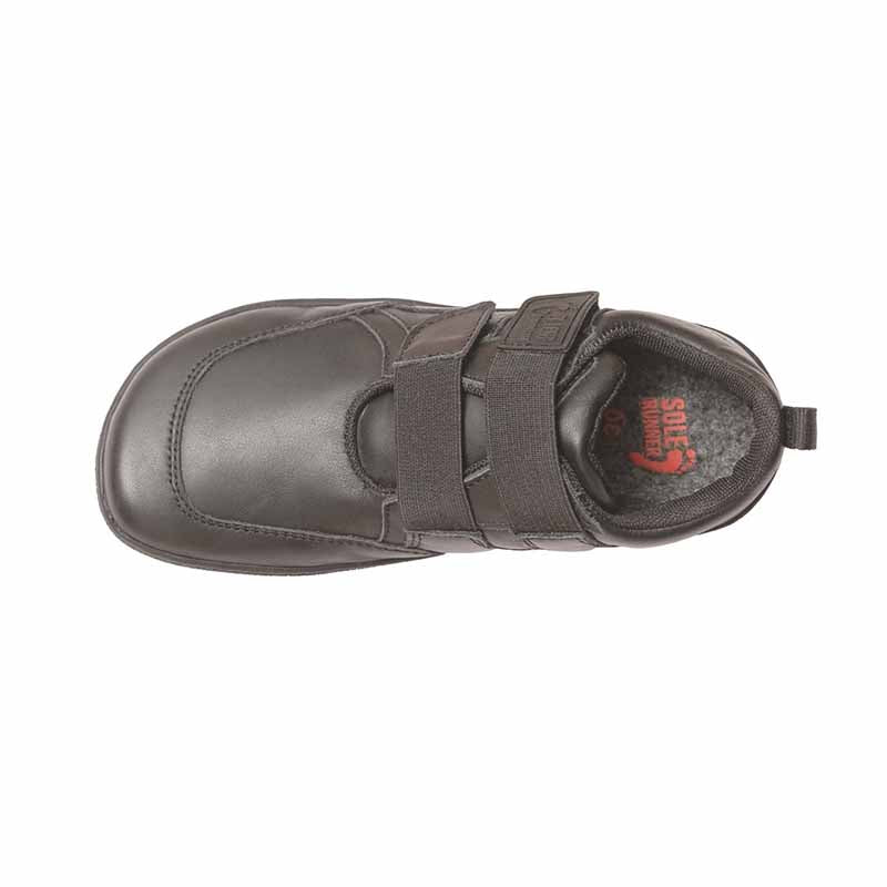 Sole Runner Kids Puck 2 Leather Trainer - Black, top view.
