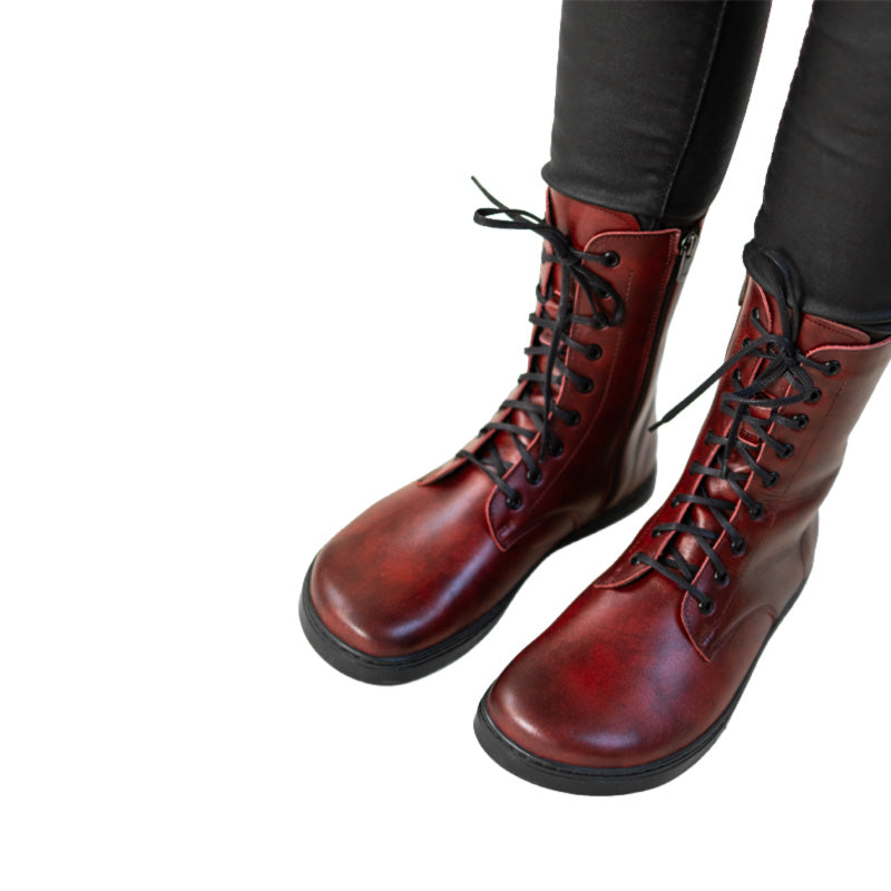 Person wearing Peerko Adults Boots Pulse - Chilli, top view.