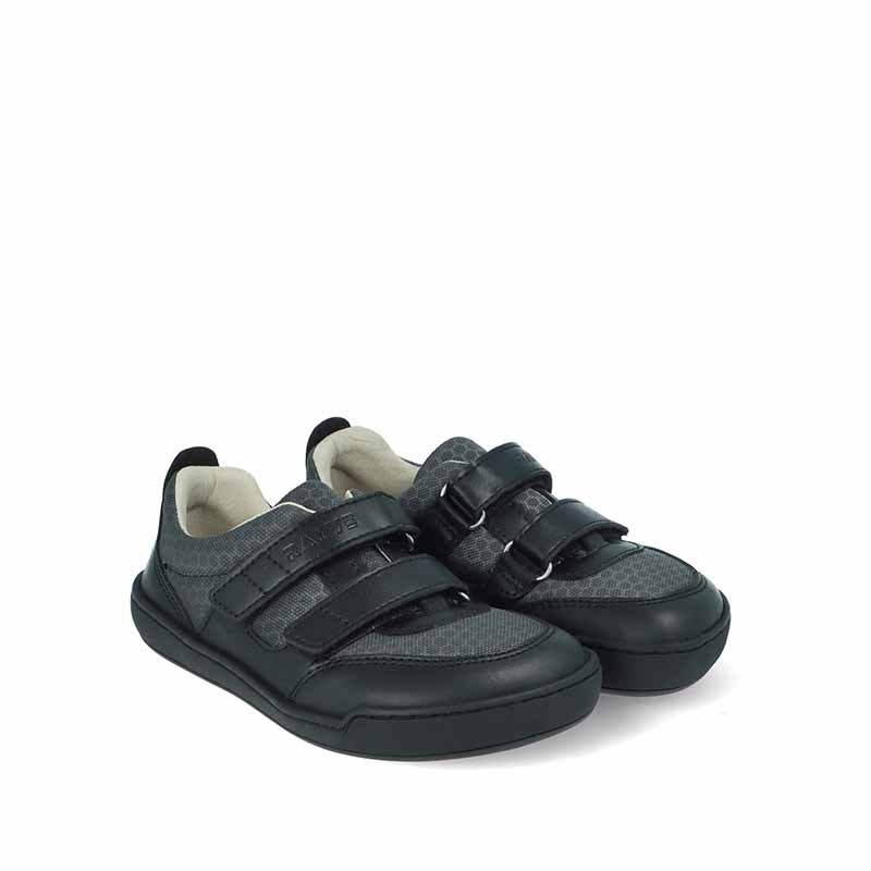 Pair of Rayve Kids Trainers Catbourne - Black, angled view showing outer side and front.