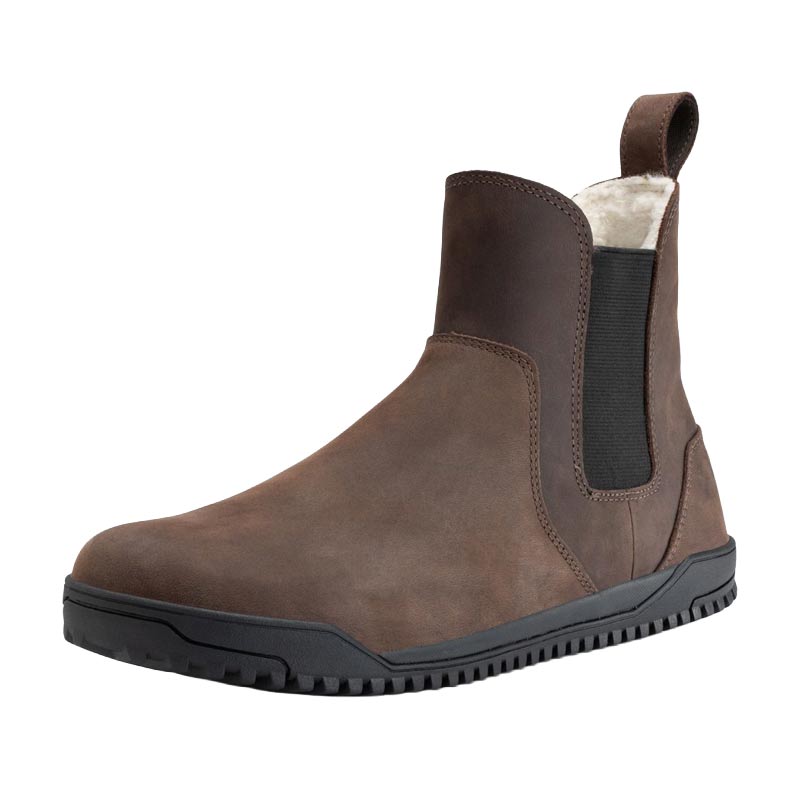Xero Women's Lined Chelsea Boot Ridgeway - Brown, angled view showing outer side and front.
