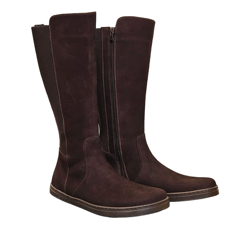 Pair of Peerko Women's Regina II Boots - Brown (Narrower Calf), angled view showing outer side and front.
