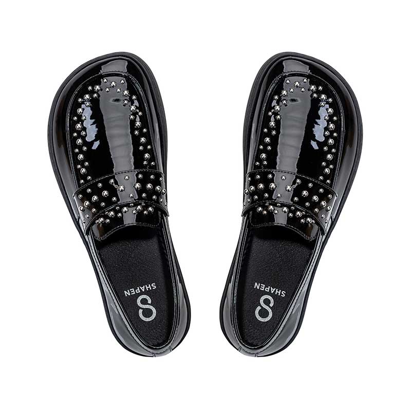 Pair of Shapen Women's Sheen Loafers - Black Metallic, top view.
