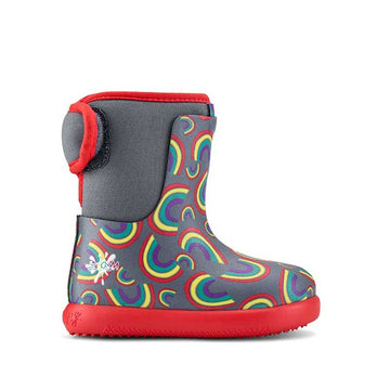 Muddies Waterproof Splish Boot - Rainbow Stormy Grey, outer side view.