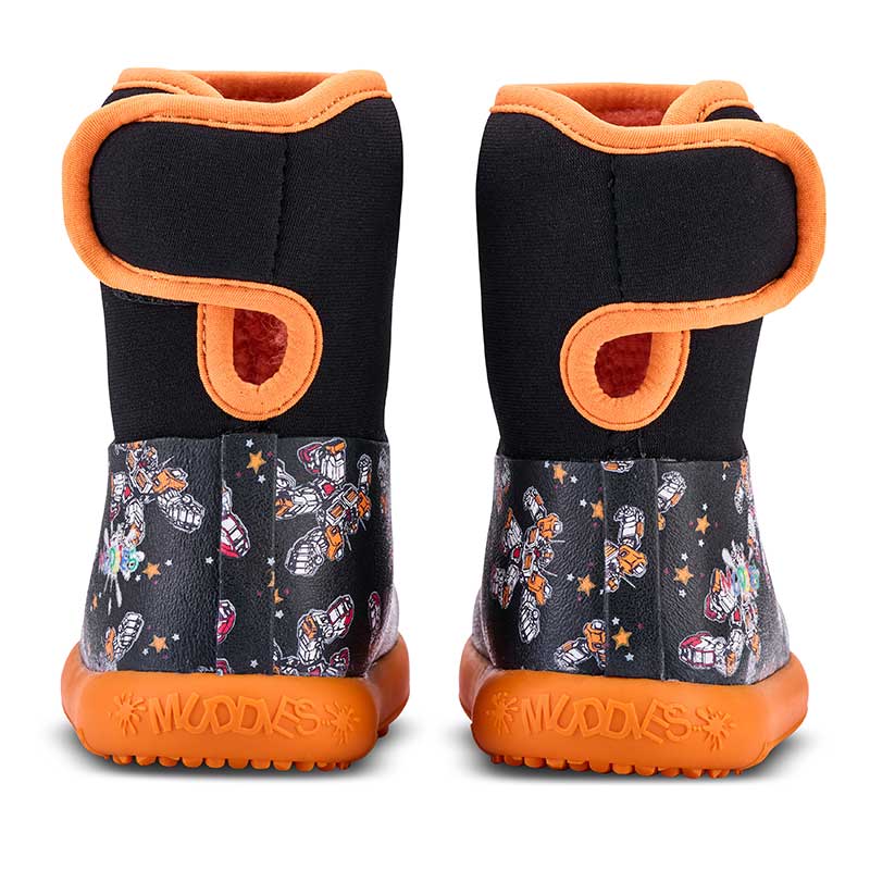 Pair of Muddies Waterproof Splish Boots - Transform Orange, rear view.