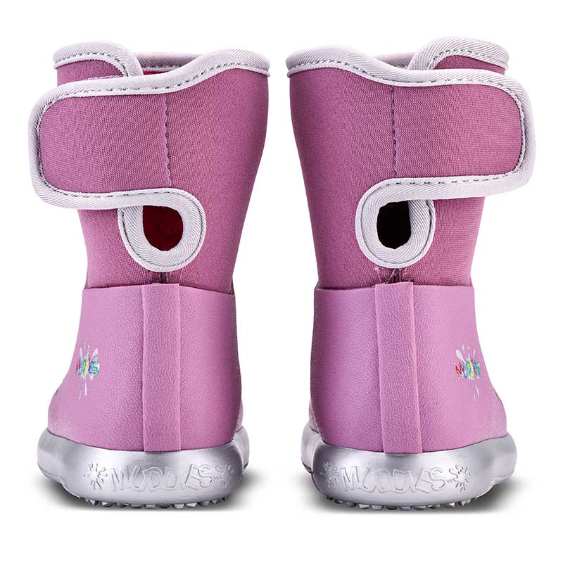 Pair of Muddies Waterproof Splish Boots - Unicorn Purple, rear view.