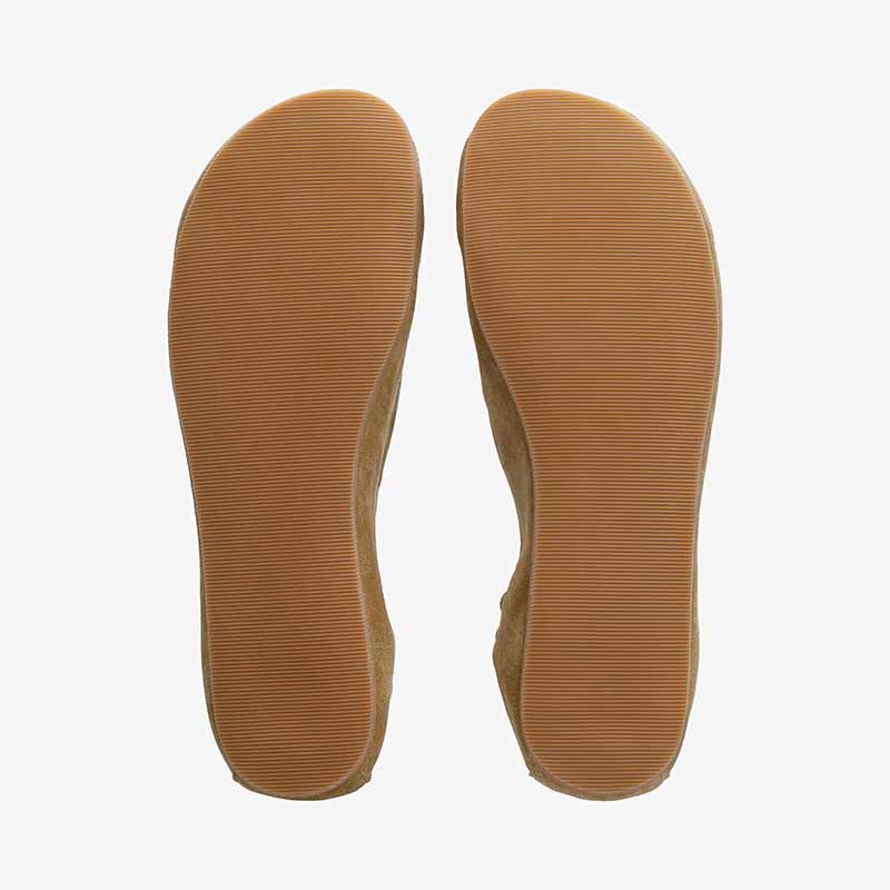 Pair of Groundies Adults Sleek Ballet Shoes - Beige, sole view.