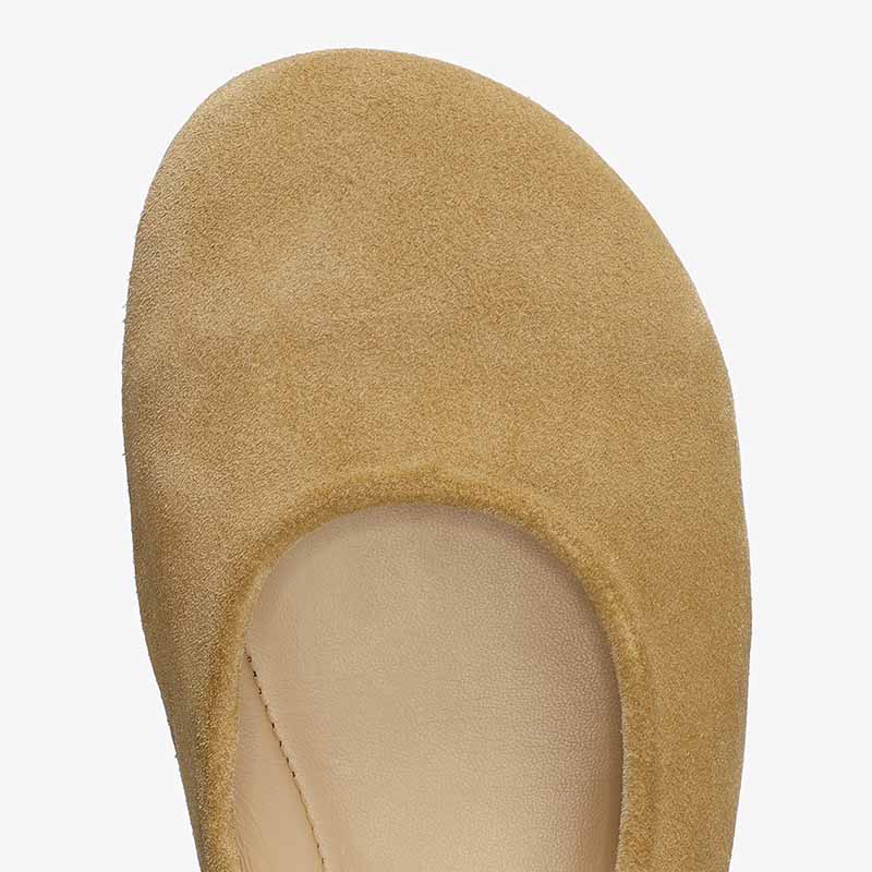 Groundies Adults Sleek Ballet Shoe - Beige, close up of toe box.