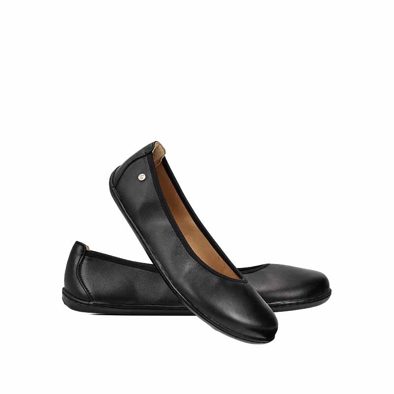 Pair of Be Lenka Women's Ballet Shoes - Sophelia Black, one leant against the other showing the outer side and front view.