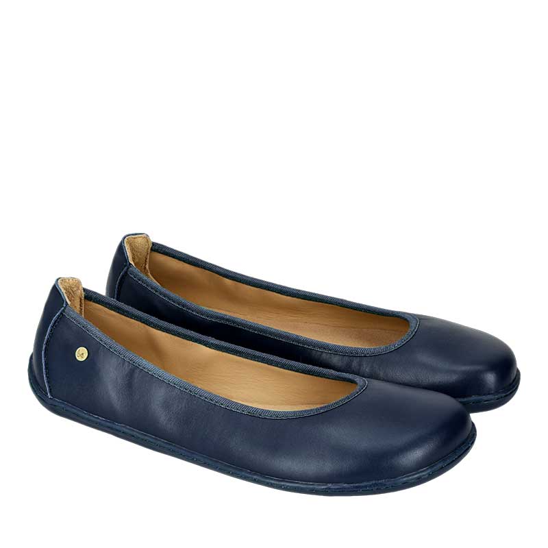Pair of Be Lenka Women's Ballet Shoes Sophelia - Navy Blue, angled view showing the outer side and front.