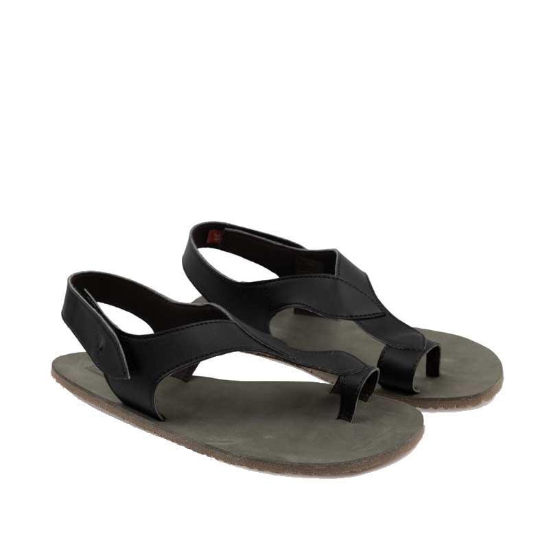 Pair of Tikki Women's Sandals Soul - Vegan Noir, angled view showing outer side and front.